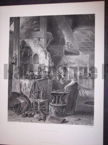 mid 19th century of a blacksmith working with the anvil.
