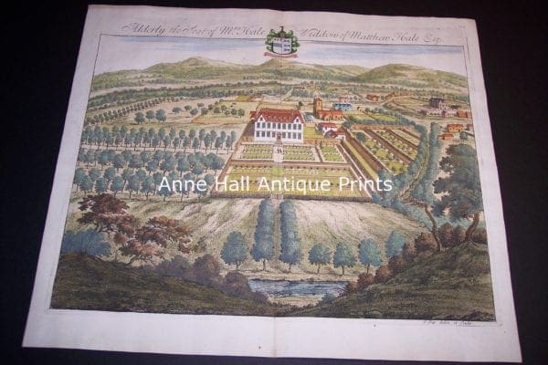 Early 18th century nobleman's hunting estate in Great Britain showing vast landscaped gardens and Mansion or country home.