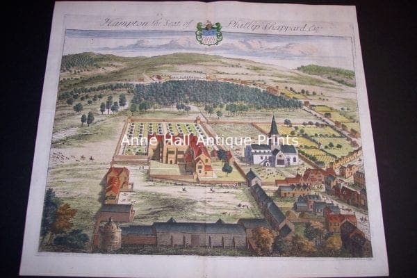 An original Johanne Kips engraving, of Hampton the Seat of Sheppard, located in Great Britain c.1708.
