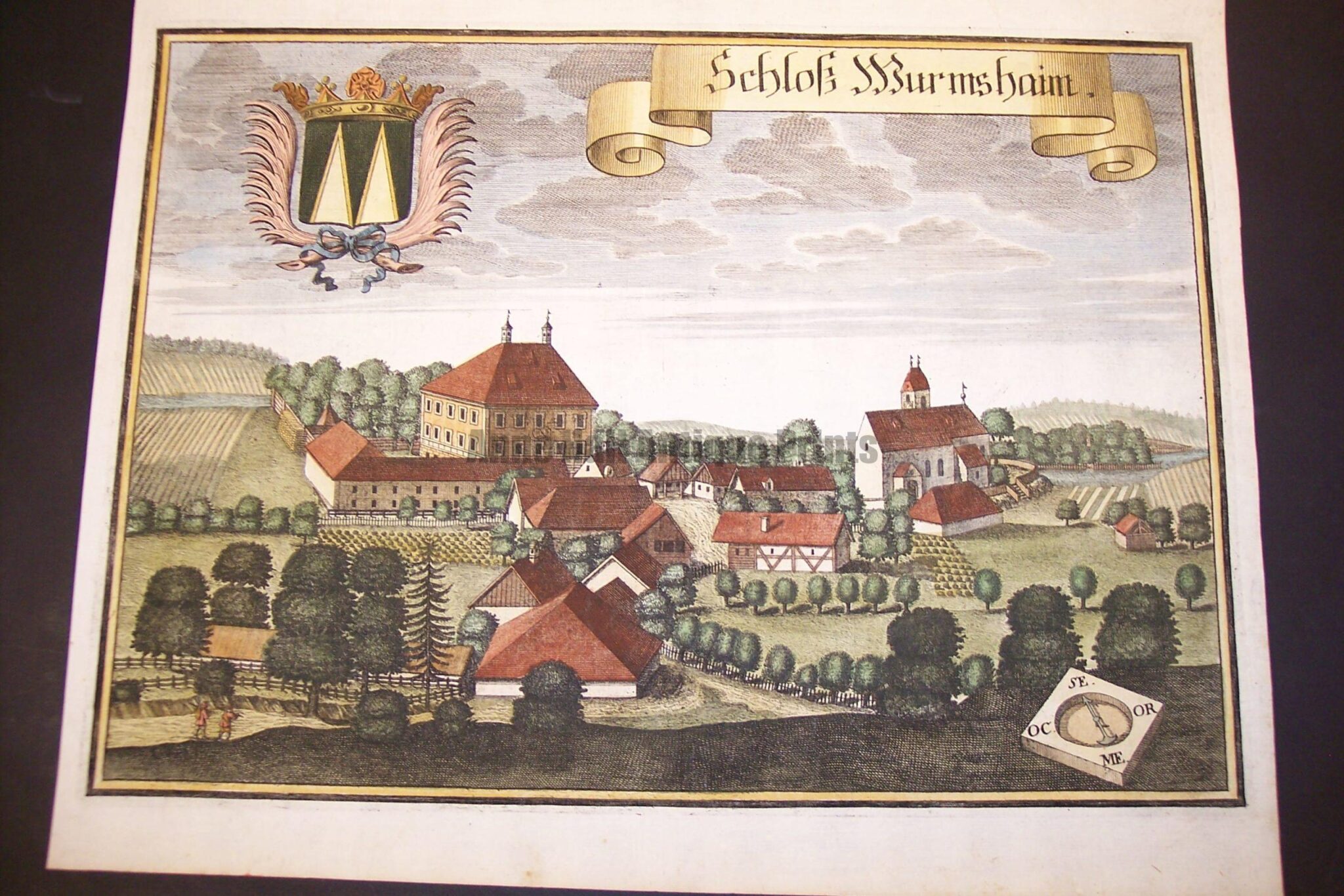 Werning Bavaria Rare Hand Colored Castle Engraving 1703.