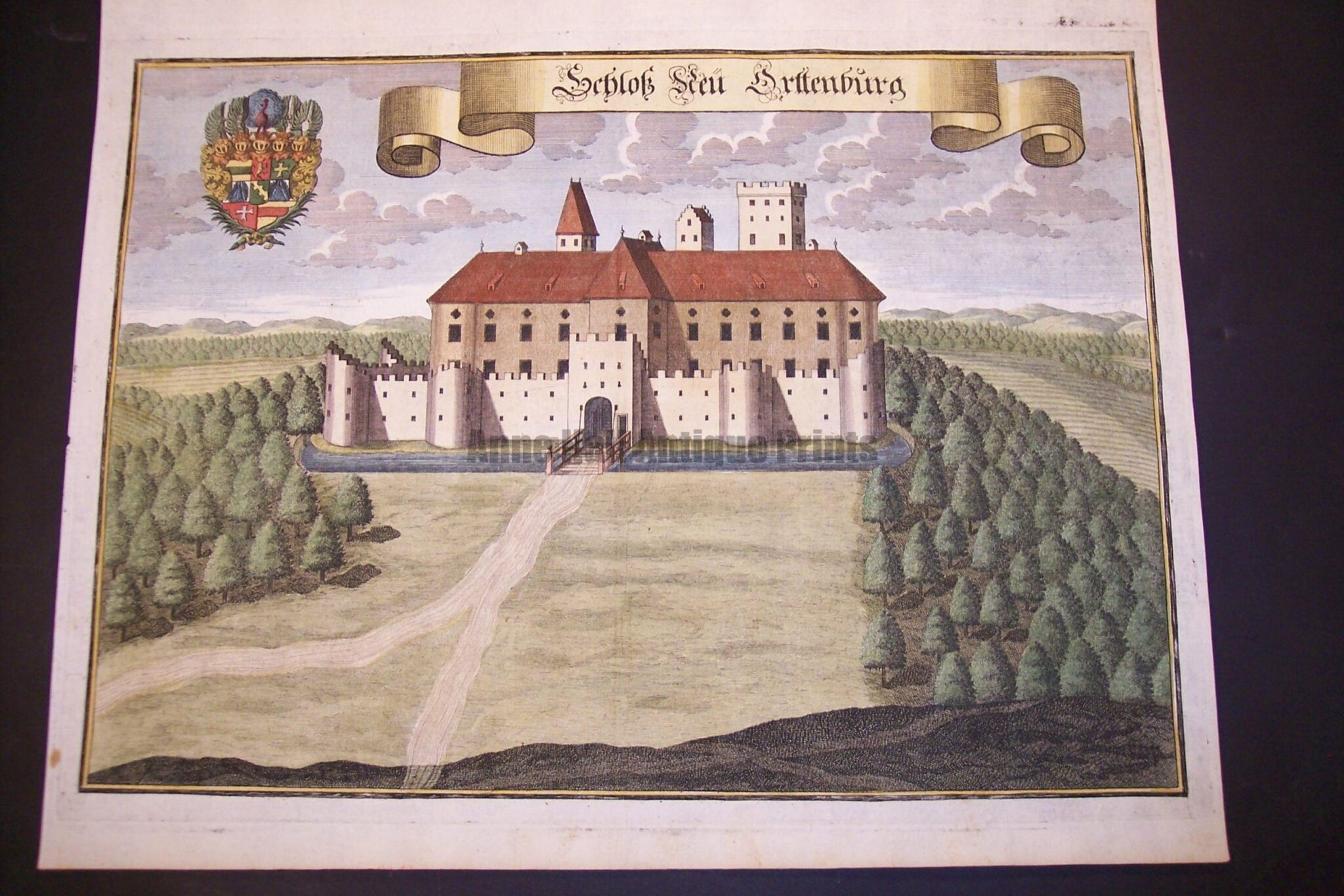 Werning Bavaria Rare Hand Colored Castle Engraving 1703. #1577