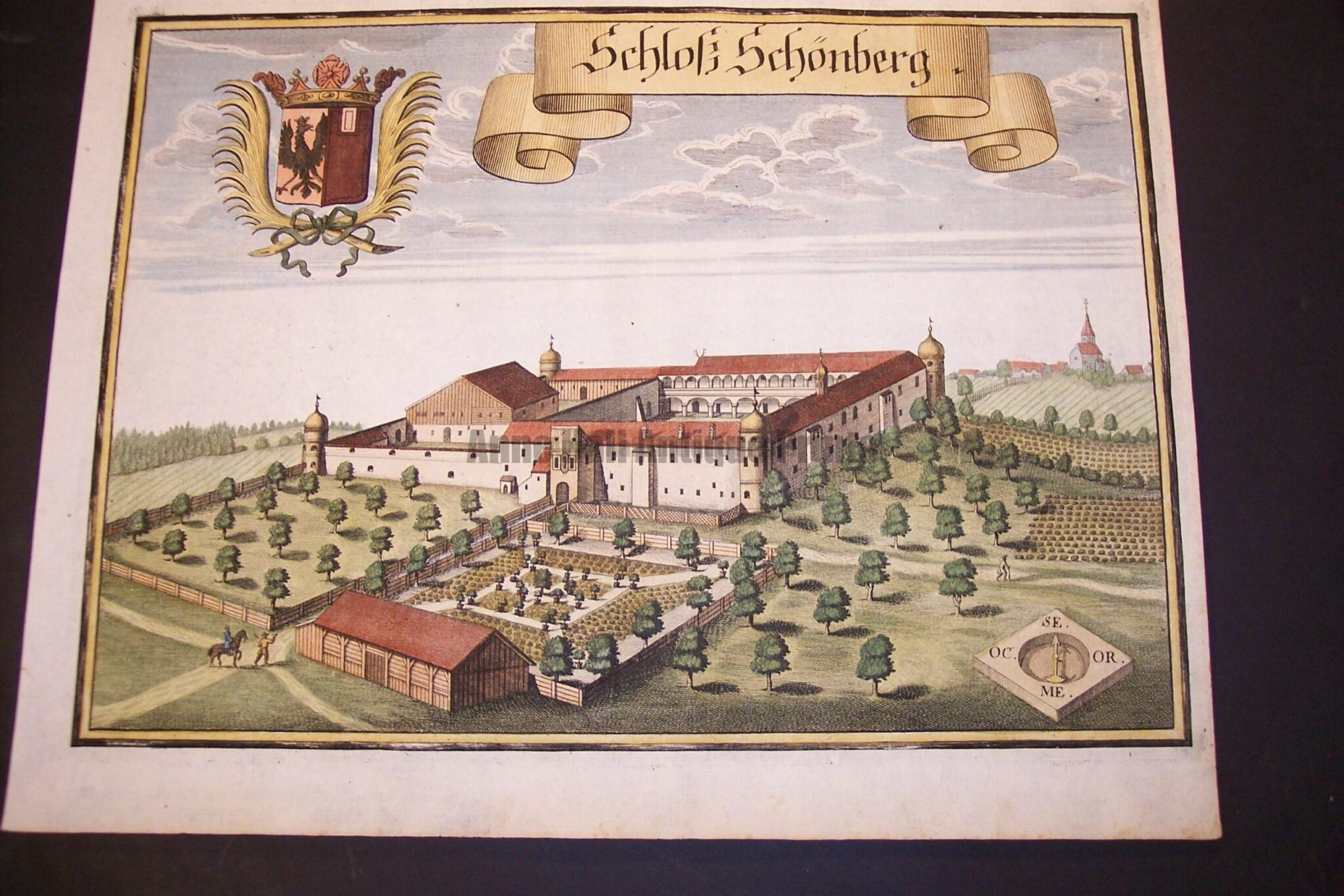 Werning Bavaria Rare Hand Colored Castle Engraving 1703. #1581