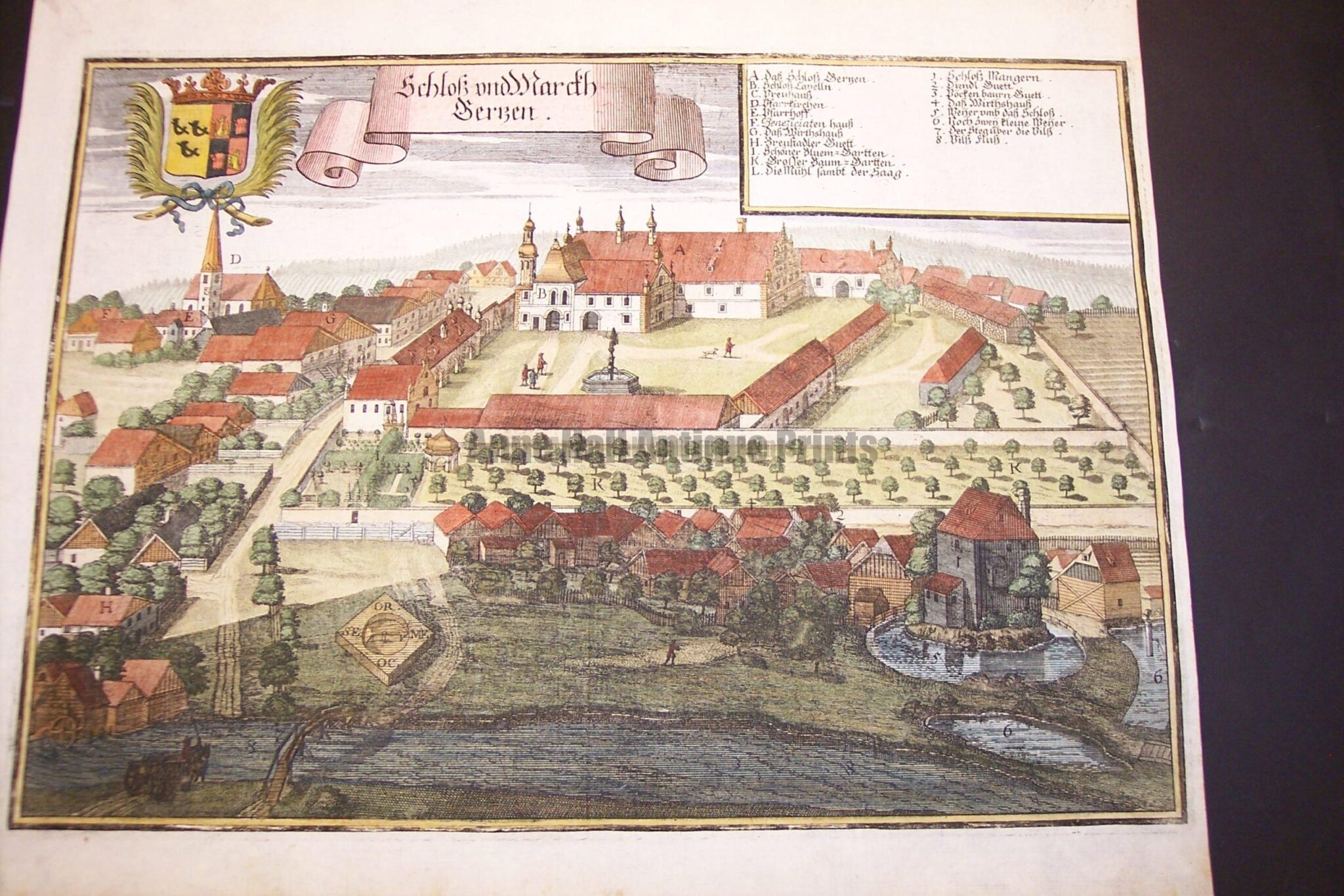 Werning Bavaria Rare Hand Colored Castle Engraving 1703. #1582