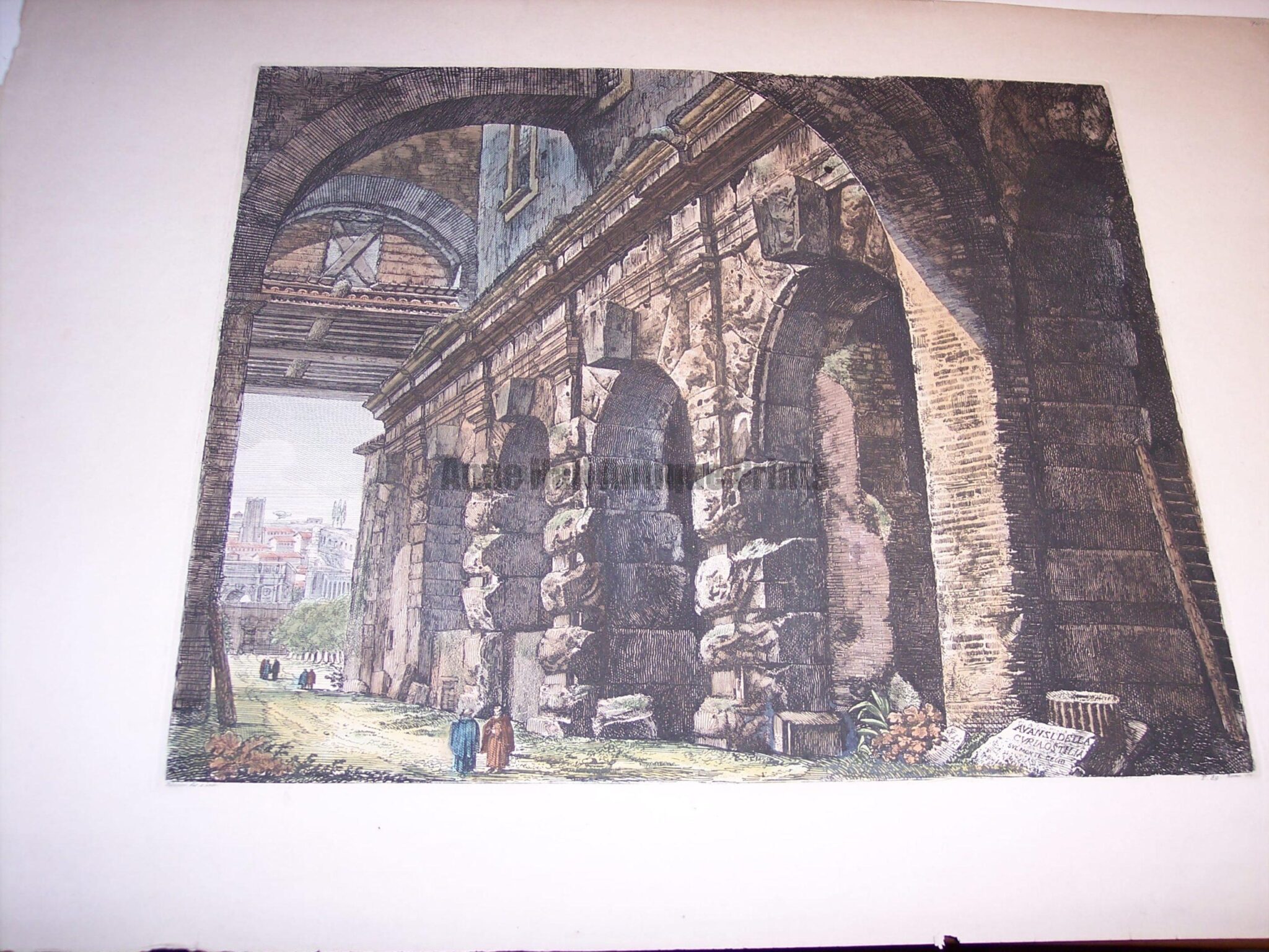 Rossini Etching of Rome Hand Colored 8078