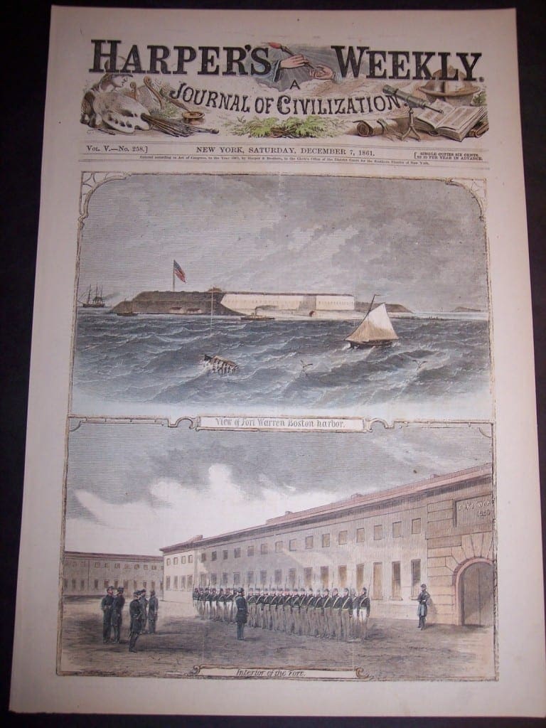 View from Boston Harbor and Interior of Fort Warren, December 7, 1861. $75.