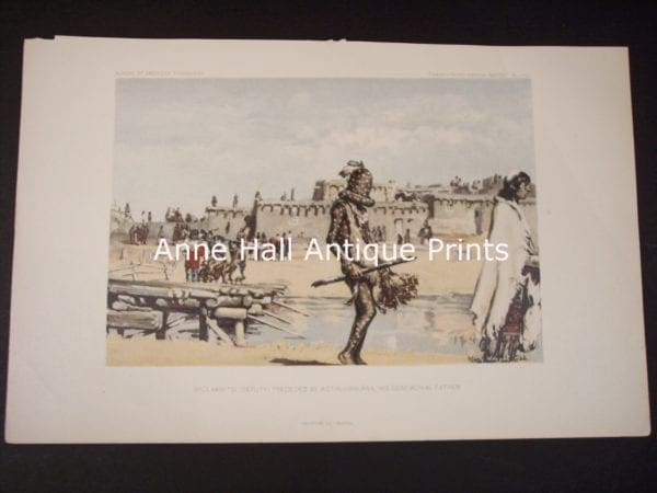 9890, American Indian, Head dresses and katchinas, old bookplate, from the BAE. American antique lithograph. produced for the US Bureau of American Ethnology.