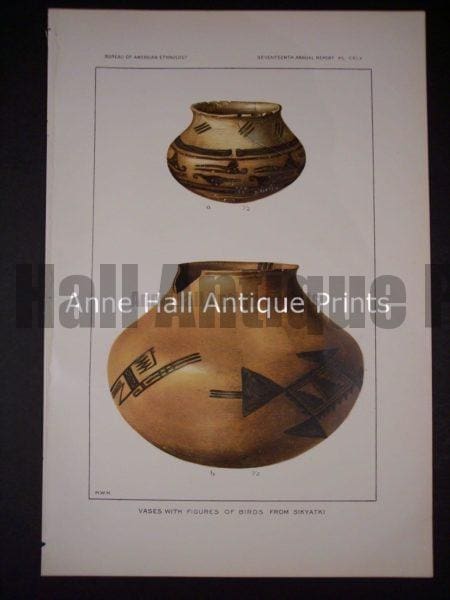 9902 is an old, American Indian, pottery, antique lithograph by the Bureau of American Ethnology which published c.1900.