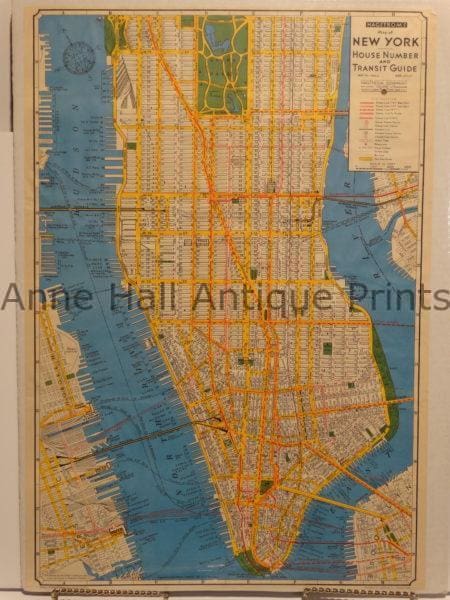 1930's lower Manhattan map in strong colors.