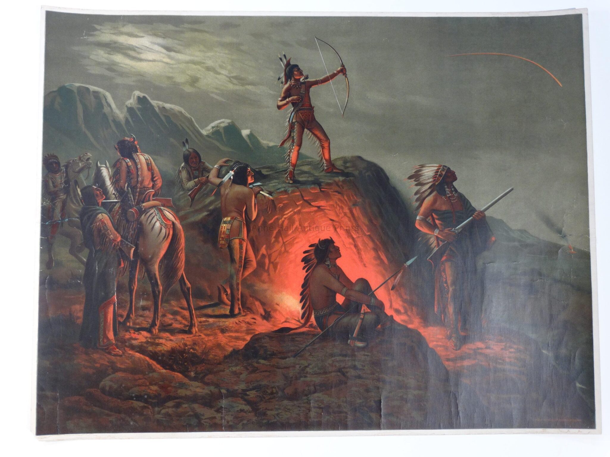 "Burning Arrow" published 1904 in Springfield, Massachusetts by one of America's finest lithographers, Tabor Prang Art Company.