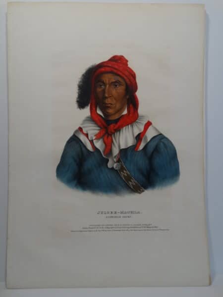 Hand-colored folio lithograph of Seminole Chief JULCEE-MATHLA from Tribes of North America, 1843.