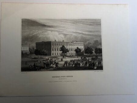 Washington District of Columbia US Post Office. Rare engraving 170 years old.