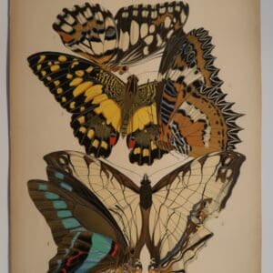 Seguy Papillons Plate 9 species of butterflies are: 1. Papilio deoleus, 2. -dessus, 3. Cethosia cyane, 4. Papilio sarpedon, 5. Cyrestis thyodamas. An original, 1920's, pochoir plate.