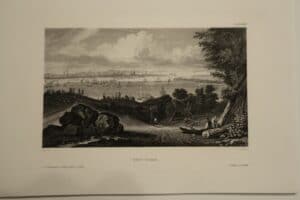 Strong strike, intense black in engraving. Rare view from above, of Lower and Mid Manhattan, in New York City. This piece is about 170 years old.