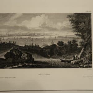 Strong strike, intense black in engraving. Rare view from above, of Lower and Mid Manhattan, in New York City. This piece is about 170 years old.