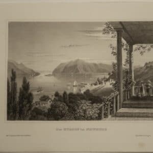 A nearly 170 year old antique engraving, of the Hudson River, from high altitude in Newburg. Meyer's view.