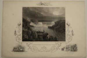 A distant view of the Falls of Niagara. c.1850 Talis trademark, scrollwork around the subject.