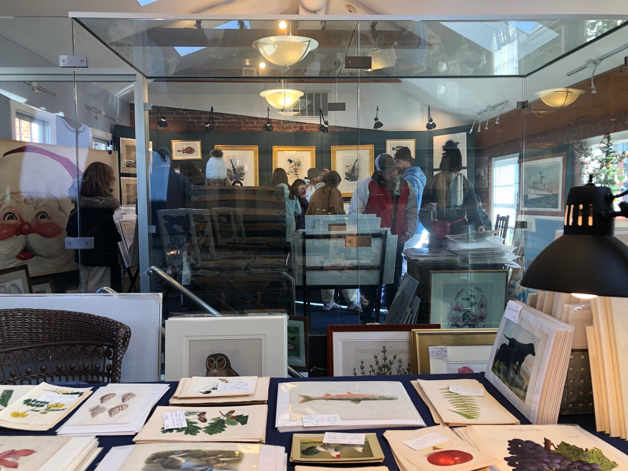 Inside Anne Hall Antique Prints Gallery, Newport Rhode Island. A very cool place to shop for artwork published over 100 years ago, with a focus on history.