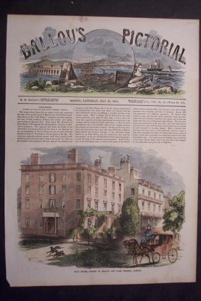 Club House, Corner of Beacon and Park Streets, Boston, May 26, 1855. $60.