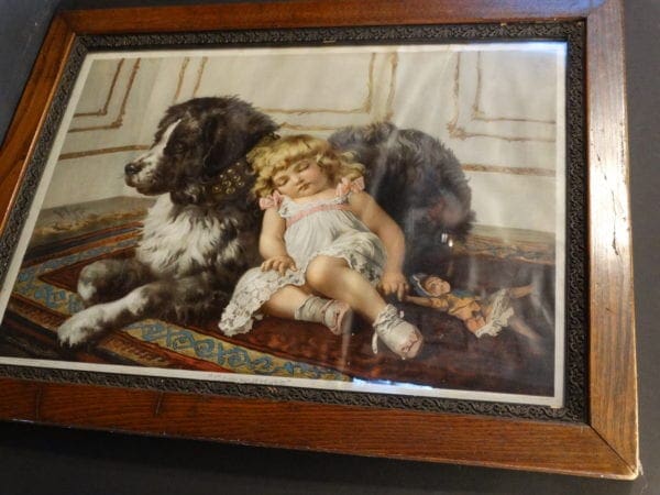 Companions Framed Newfoundland Dog. Chromolithograph published by the Knapp Co. NY. 1884. 34" x 26.5"