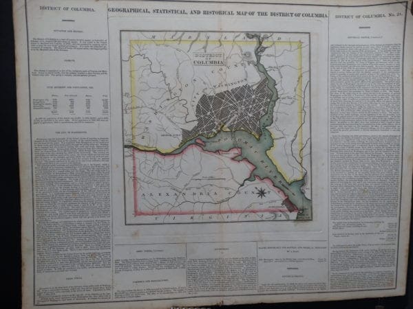 Map 1821 Carey and Lee. Geographical, Statistical, and Historical Map of the District of Columbia 1821, Carey and Lee. 17.25" x 21"