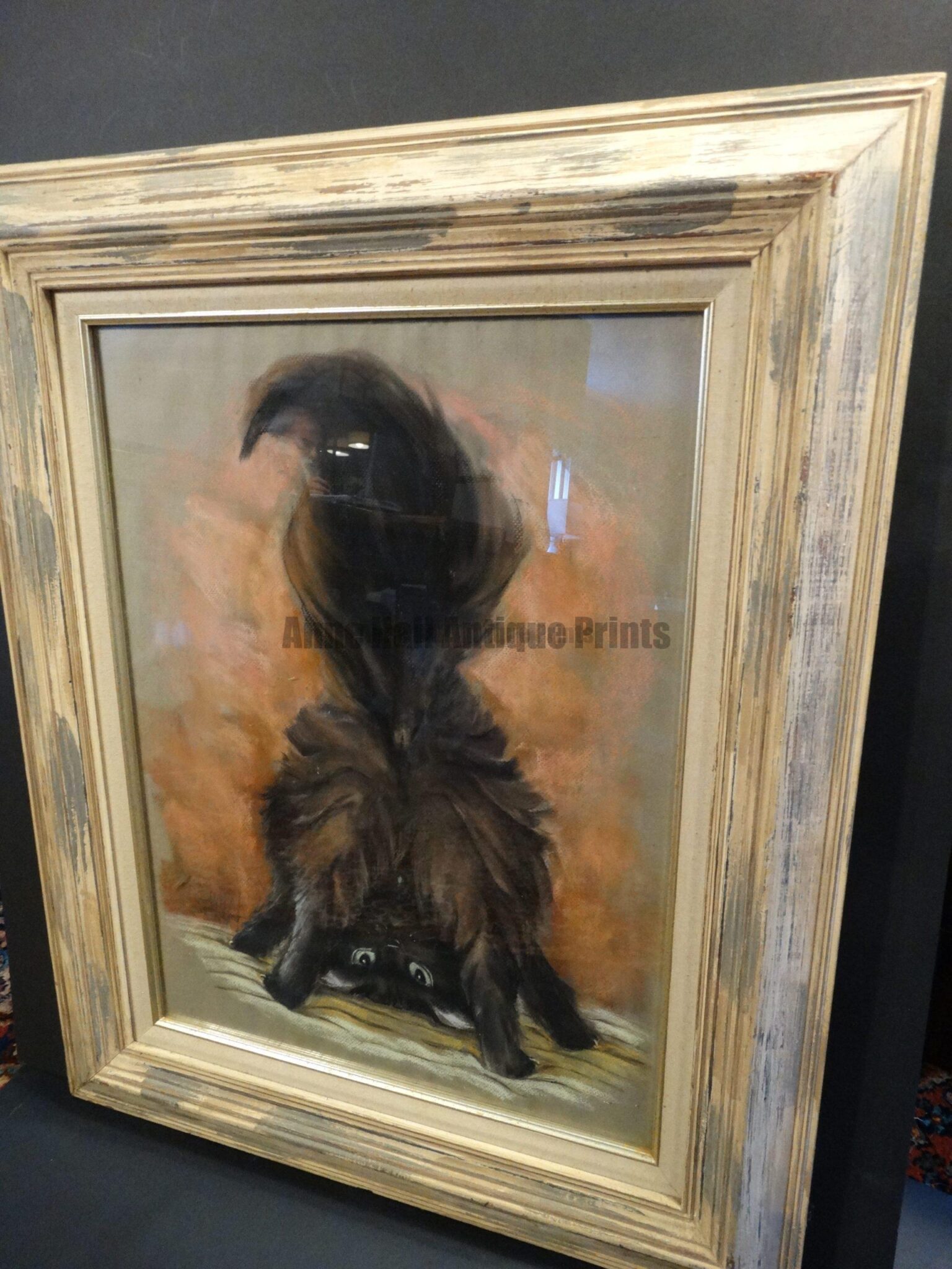 Moon Over Waikiki (or) Okole Maluna, Framed, Cat Pastel by LA Hood. Vintage, frame is right out of the '60s. Framed. 26" x 32"