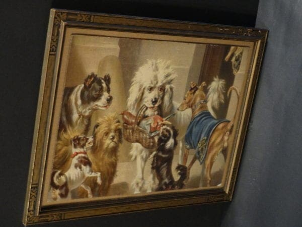Multitude of Dogs, Antique Dog Lithograph. Chromolithograph of multiple dog breeds including Poodle, Terrier, Greyhound, and more, c.1890 18" x 13.5" $325.