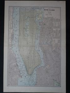 Attractive old map of Manhattan in soft colors, perfect for a NYC apartment.