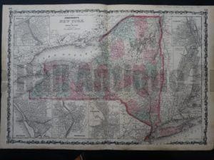 Beautiful 19th century watercolor map of New York.