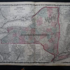 Beautiful 19th century watercolor map of New York.