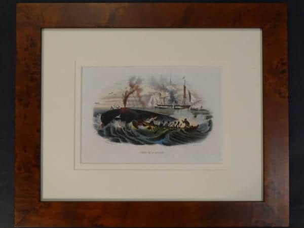 Peche de la Baleine. Framed hand-colored lithograph, 1809-1865.