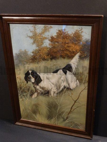 Plumb English Setter Chromolithograph by H. C. Plumb. Framed. Intense coloration. 23.5" x 18.5"