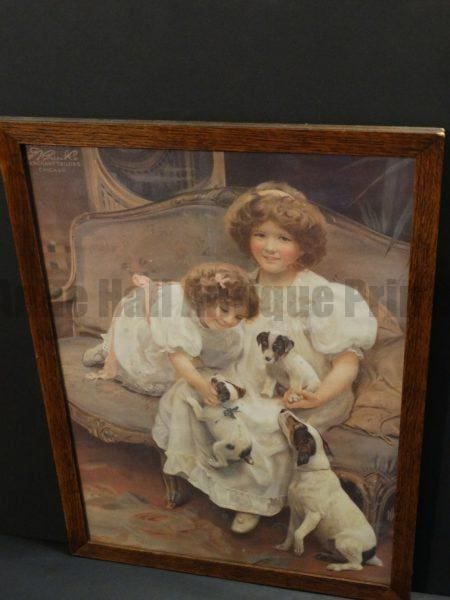 Dogs Jack Russell Terriers. Photolithograph advertising piece, done in chicago, c.1910.