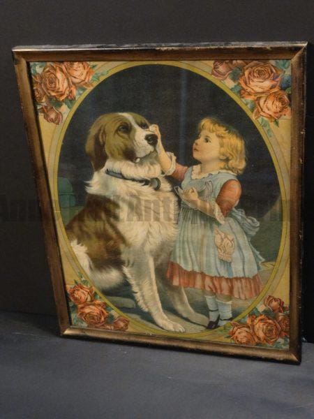 Dog Chromolithograph Saint Bernard Framed "Trust". Chromolithograph of St. Bernard done by JAmes Lee, 1904, in Chicago.