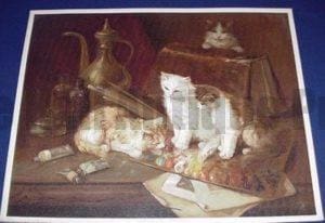 Brunel Mixing the Colors. A loveley antique lithograph of DOMESTICED CATs in a painter's pallet.