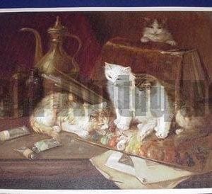 Brunel Mixing the Colors. A loveley antique lithograph of DOMESTICED CATs in a painter's pallet.