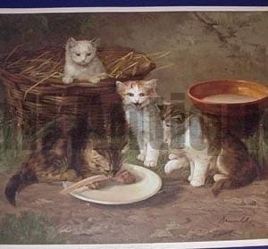 Anxious Moments, an American antique lithograph of DOMESTIC CATS.