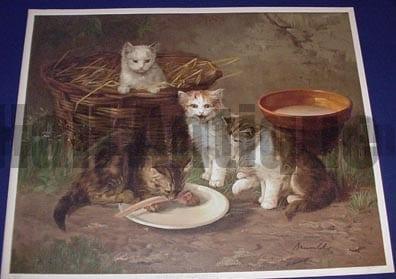 Anxious Moments, an American antique lithograph of DOMESTIC CATS.